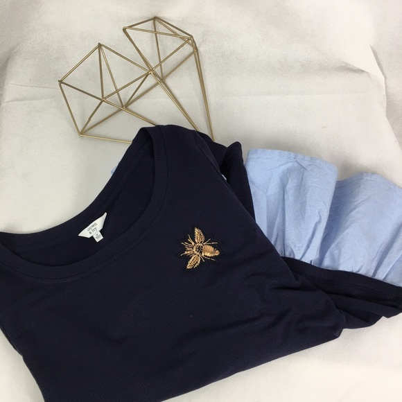 COPY - Crown & Ivy Gold Metallic Bee Embroidered Ruffle Hem Top - Picture 2 of 7